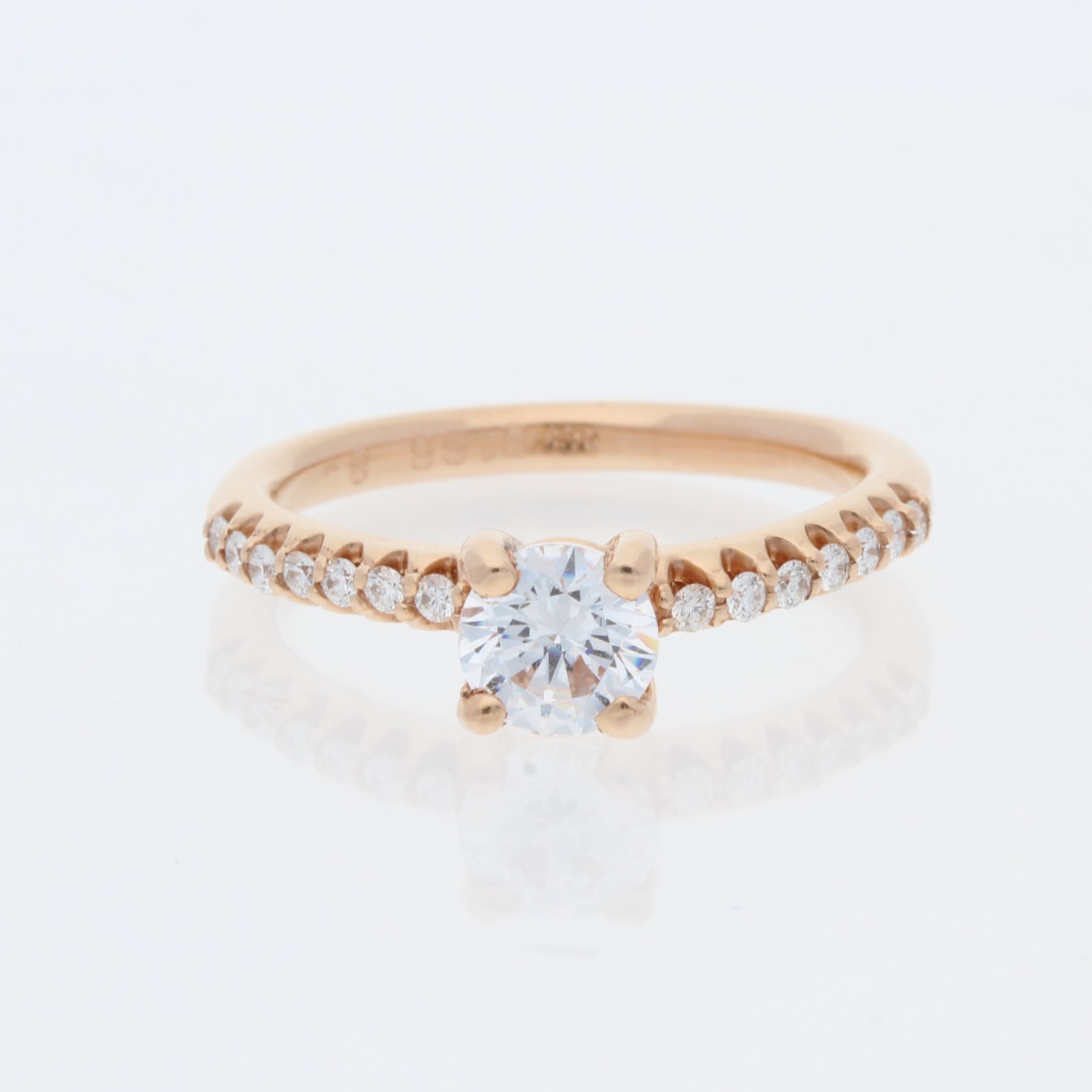 14 Karat Rose Gold Round Center Pavé | & Scalloped Profile Diamond Band | Vintage Engagement Ring