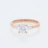 14 Karat Rose Gold Round Center Pavé |Three-Stone, Marquise Shape On Both Sides, Cut-Out Basket & Tapered Plain Band | Engagement Ring