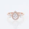 14 Karat Rose Gold Pear Center Pavé Halo |Cut-Out Basket, Three Marquise Diamonds On Each Side & Tapered Plain Band | Engagement Ring