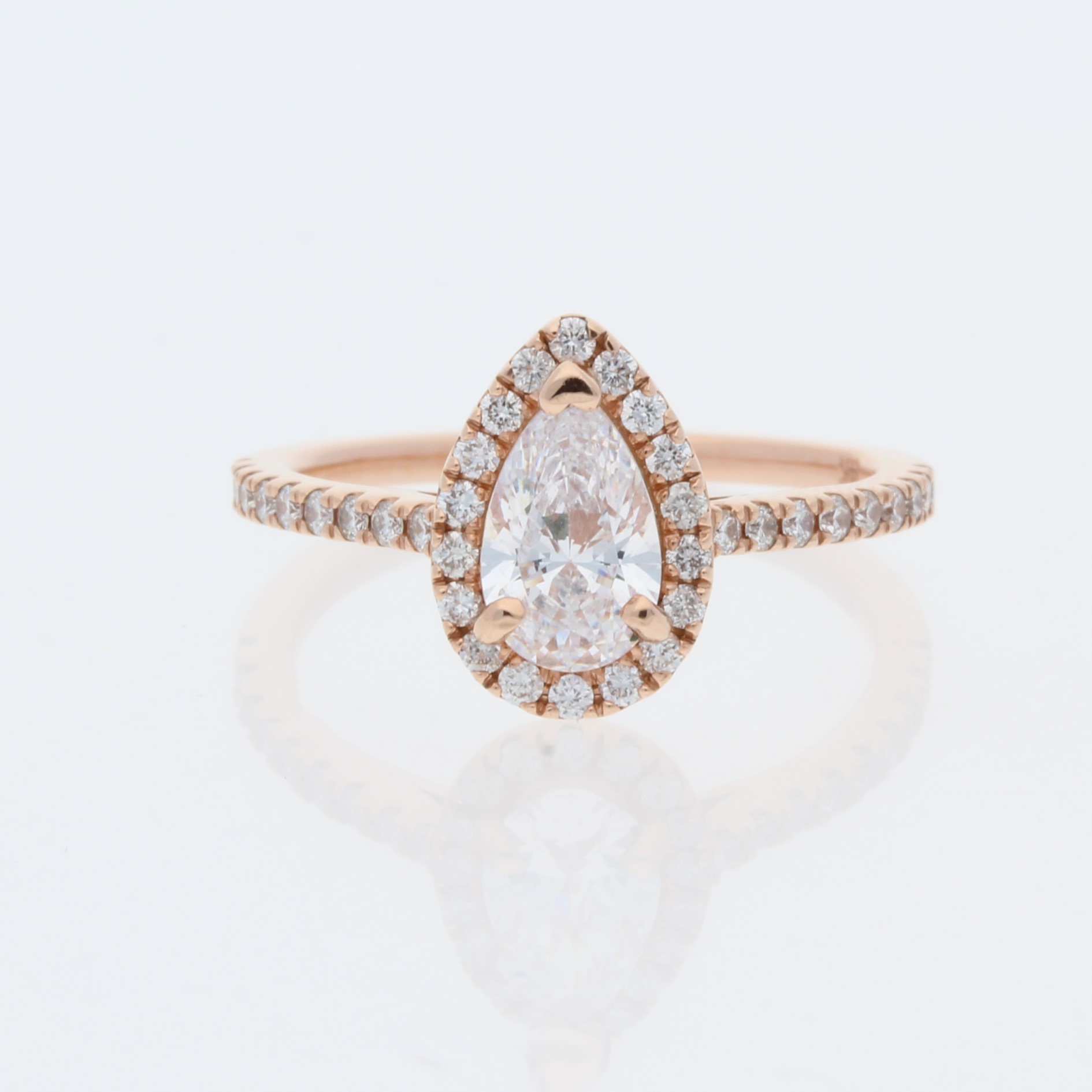 14 Karat Rose Gold Pear Center Pavé Halo | & Cathedral Diamond Band | Custom Engagement Ring