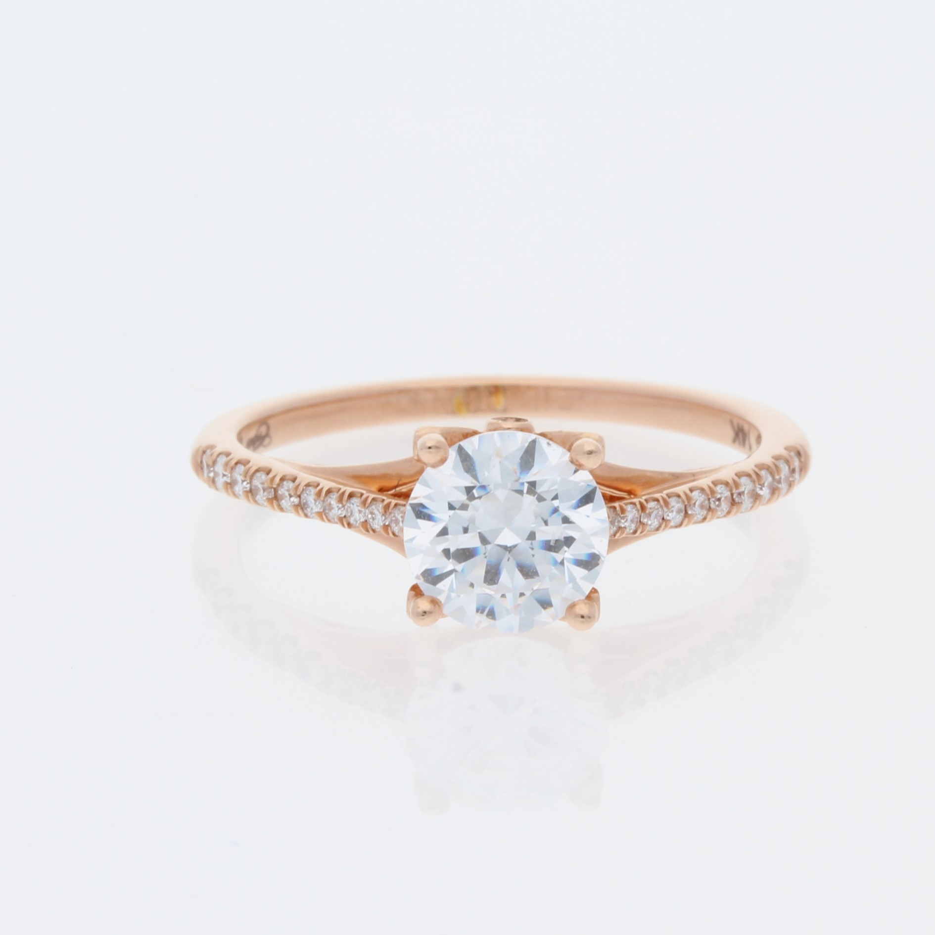 14 Karat Rose Gold Round Center Pavé Peek-A-Boo Diamond & Tapered Cathedral Diamond Ring
