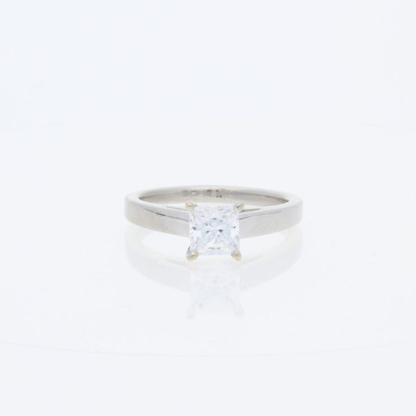 14 Karat White Gold Princess Center Pavé | & Thick Catheral Plain Band | Engagement Ring