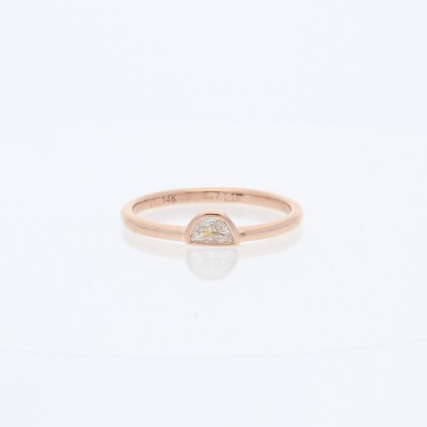 14 Karat Rose Gold Half Moon Diamond Pavé |Bezel & Plain Band | Engagement Ring