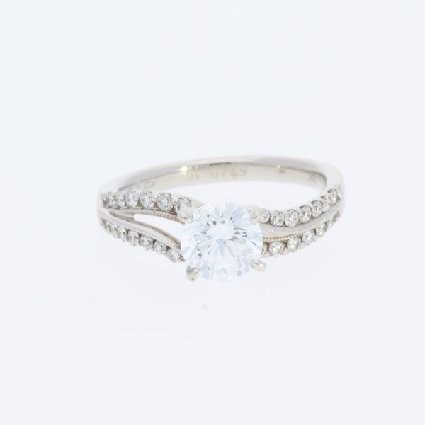 14 Karat White Gold Round Center Pavé | & Asymmetrical Milgrain Split Shank Diamond Band | Engagement Ring