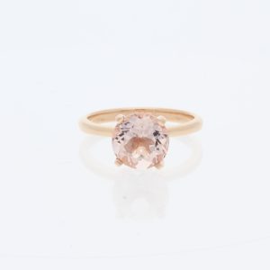 14 Karat Rose Gold Round Morganite Pavé | & Tapered Plain Band | Vintage Engagement Ring
