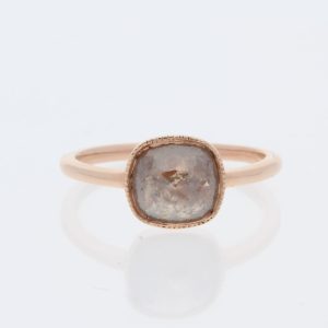 14 Karat Rose Gold Cushion Rustic Diamond |Bezel Rose Cut & Plain Band | Engagement Ring