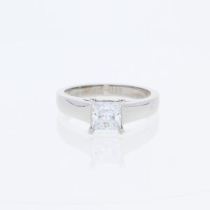 14 Karat White Gold Princess Center | & Tapered Cathedral Plain Band | Engagement Ring