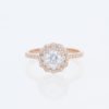 14 Karat Rose Gold Round Center Double Scalloped Pavé Halo | & Tapered Cathedral Diamond Band | Vintage Engagement Ring