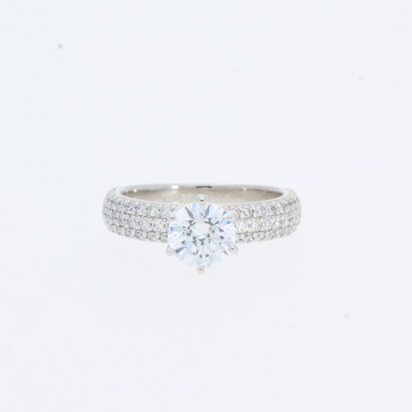 14 Karat White Gold Round Center Pavé | & 3 Row Diamond Band | Engagement Ring