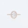14 Karat Rose Gold Oval Center Starburst Pavé Halo | & Tapered Cathedral Diamond Band | Vintage Engagement Ring