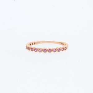 14 Karat Rose Gold | & Pink Sapphire Milgrain Bubble Bezel Diamond Band | Wedding Band
