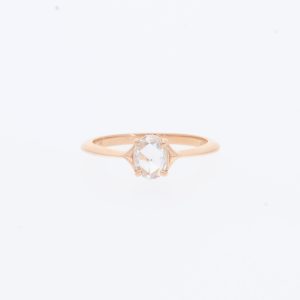 14 Karat Rose Gold Oval Rose Cut Diamond Pave | & Tiny Split Shank Tapered Knife Edged Plain Band | Engagement Ring