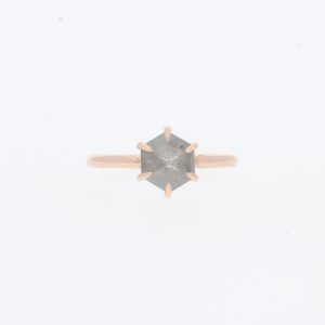 14 Karat Rose Gold Hexagon Rose Cut Rustic | & Plain Band | Engagement Ring