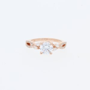 14 Karat Rose Gold Round Center Pave | & Cross Over Shank w/ 2 Marquise On Each Side Diamond Band | Engagement Ring