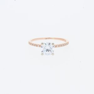 14 Karat Rose Gold Round Center Pave | & Diamond Band | Engagement Ring