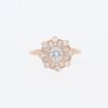 14 Karat Rose Gold Round Diamond Alternating Round & Baguette Halo |Bezel & Plain Band | Vintage Engagement Ring