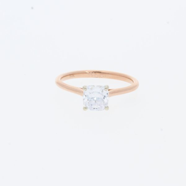 14 Karat Rose Gold Cushion Center |White Gold Infinity Undercrown & Plain Band | Engagement Ring