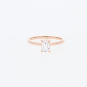 14 Karat Rose Gold Emerald Center | & Plain Band | Engagement Ring