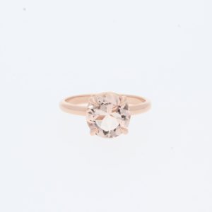 14 Karat Rose Gold Round Morganite Pave |Basket Crown & Plain Band | Engagement Ring