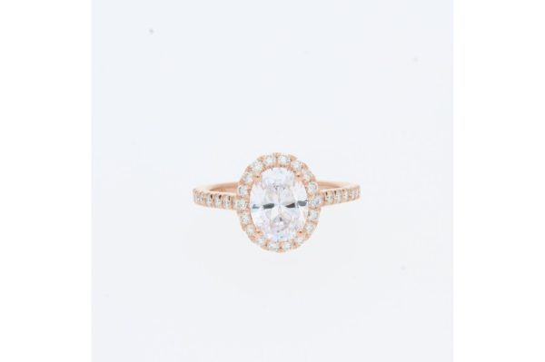 14 Karat Rose Gold Oval Center Pave Halo | & Cathedral Diamond Band | Engagement Ring