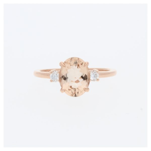14 Karat Rose Gold Oval Morganite Pave | & Diamond On Each Side Diamond Band | Engagement Ring
